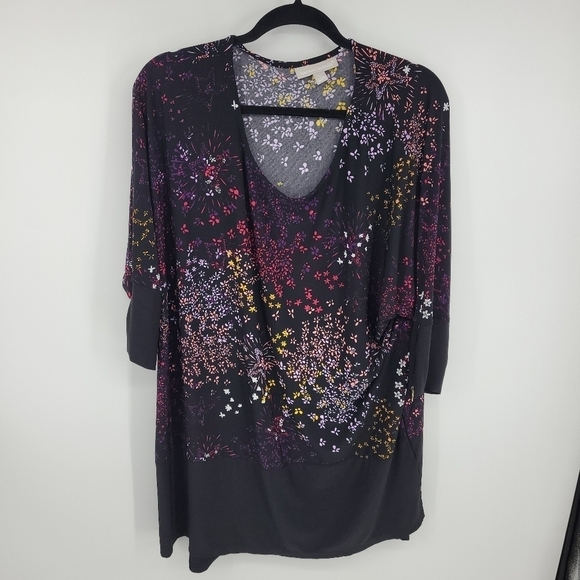 Woman Within Black Floral Stretchy Tunic With 3/4 Zip Sleeves Size 24 - Picture 3 of 12